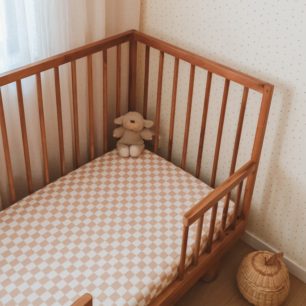 Caramel Check Organic Fitted Cot Sheet
