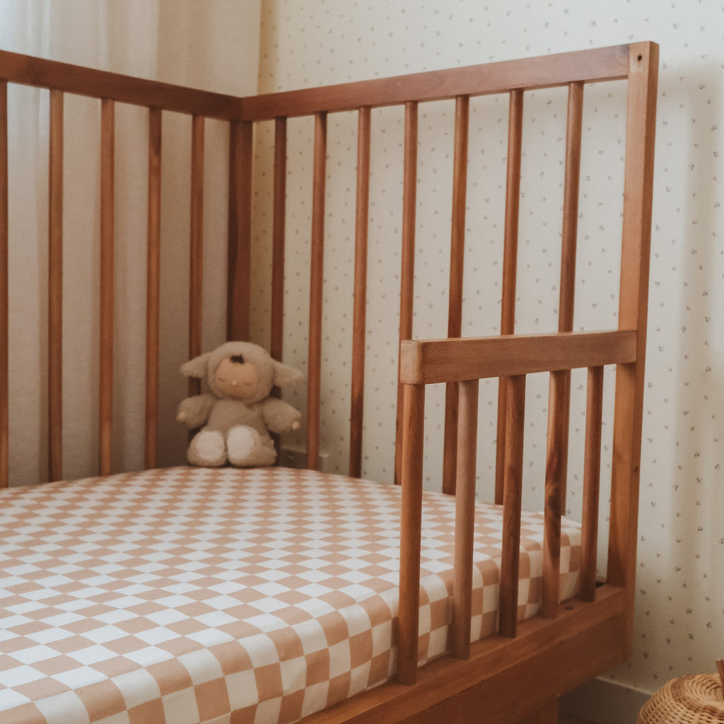 Caramel Check Organic Fitted Cot Sheet
