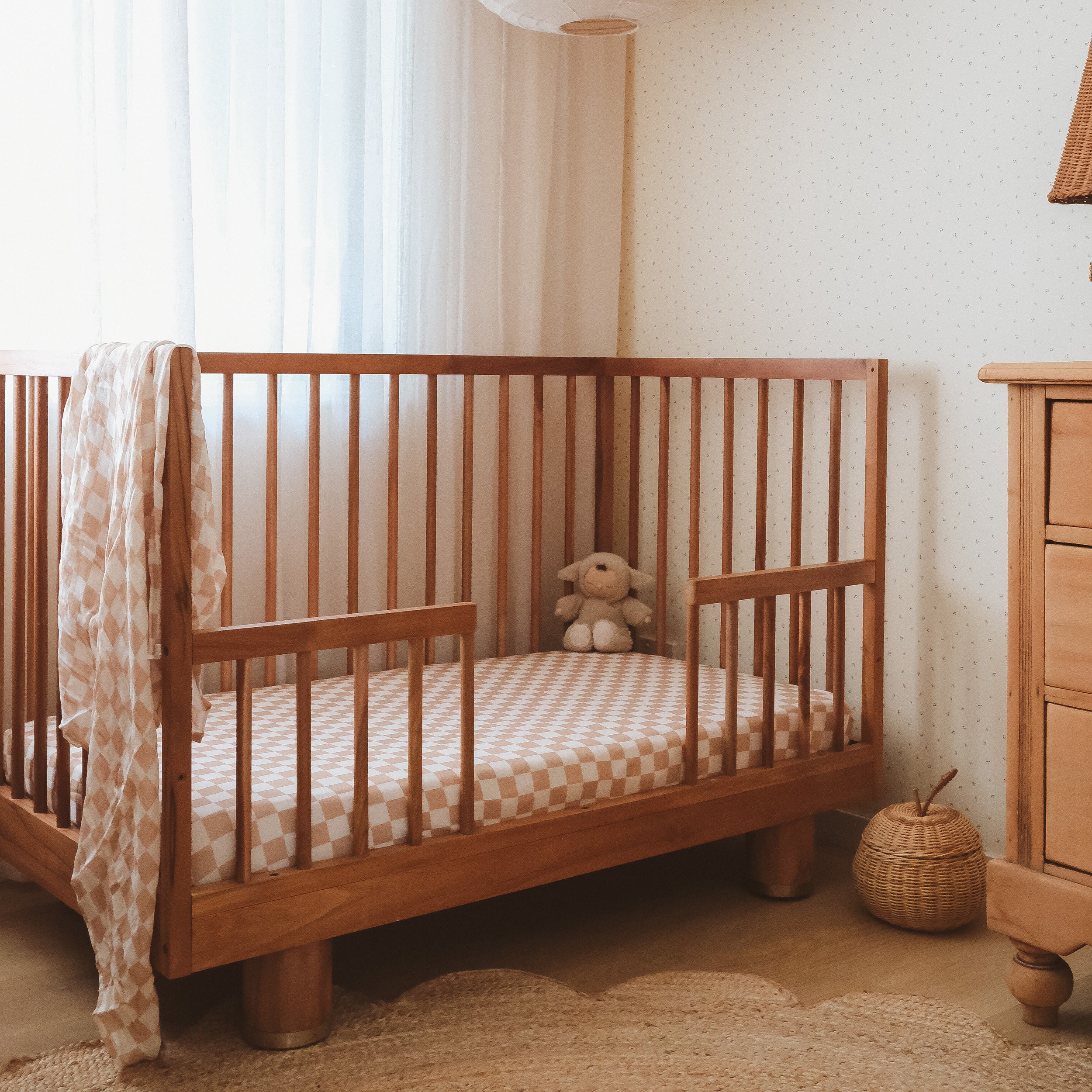 Caramel Check Organic Fitted Cot Sheet