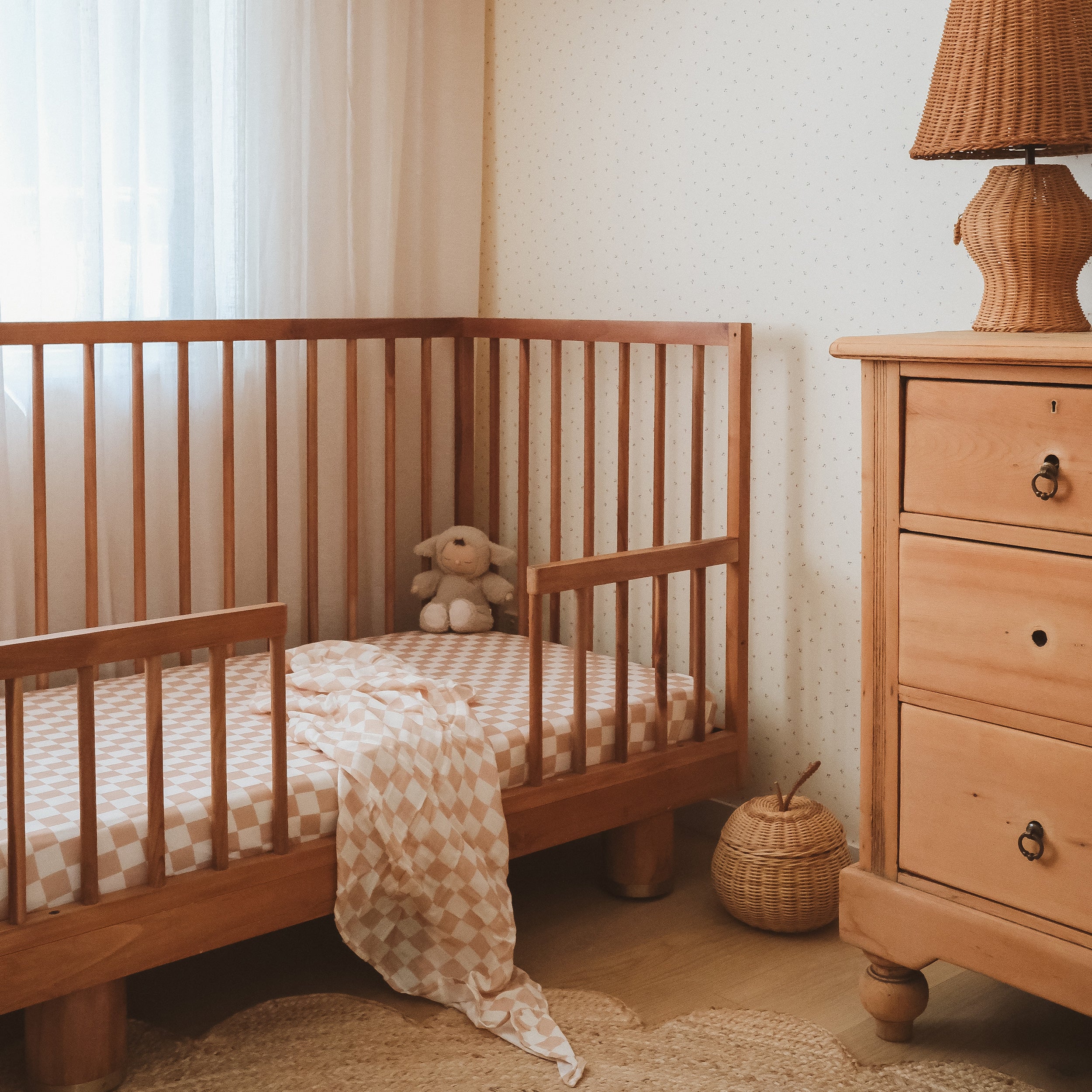 Caramel Check Organic Fitted Cot Sheet