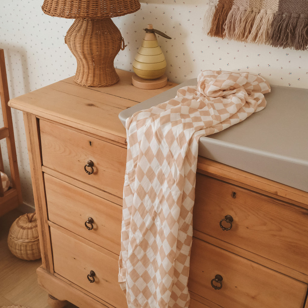 Caramel Check Organic Fitted Cot Sheet