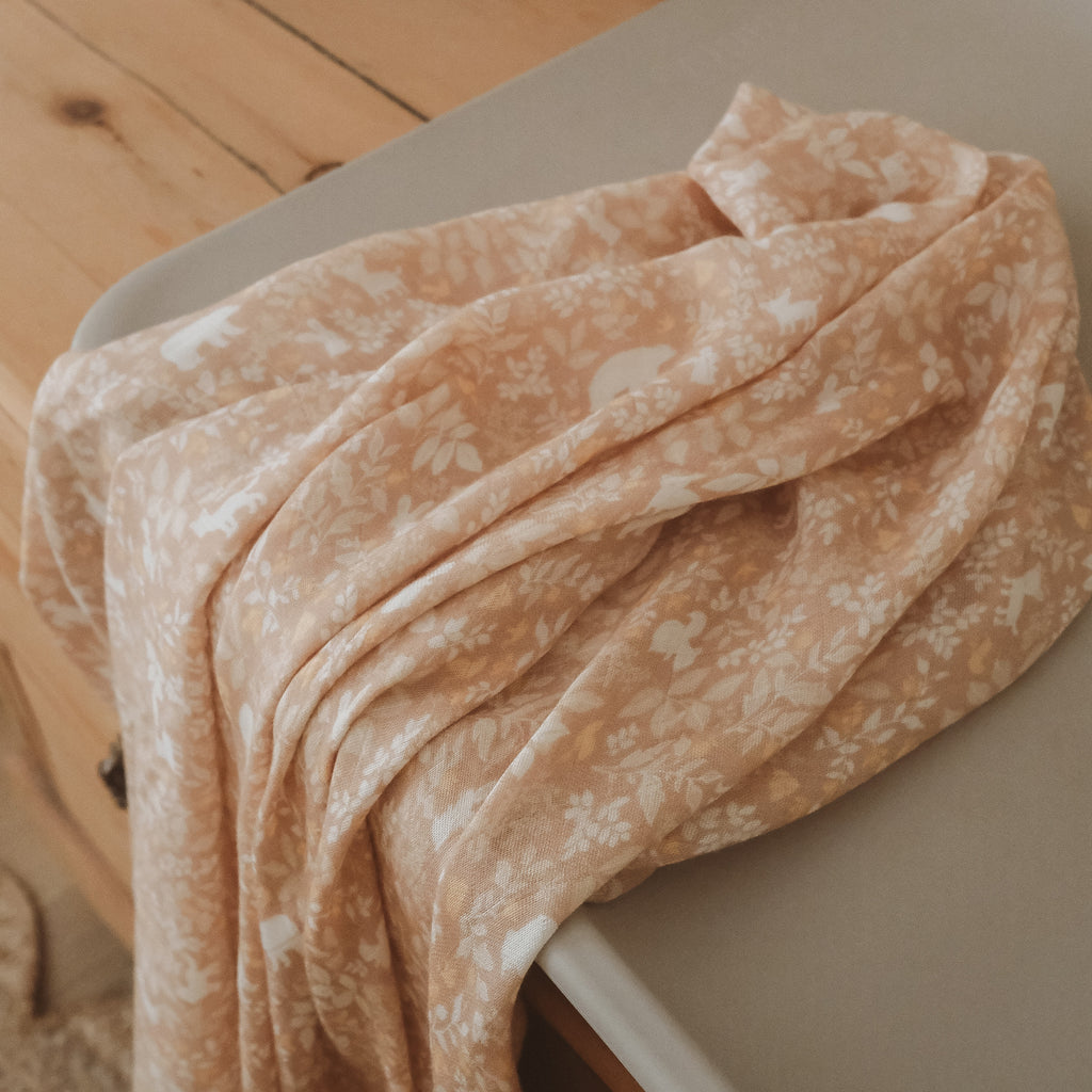 Forest Friends Caramel Organic Muslin Wrap Swaddle - PRE-ORDER (ARRIVING APRIL)