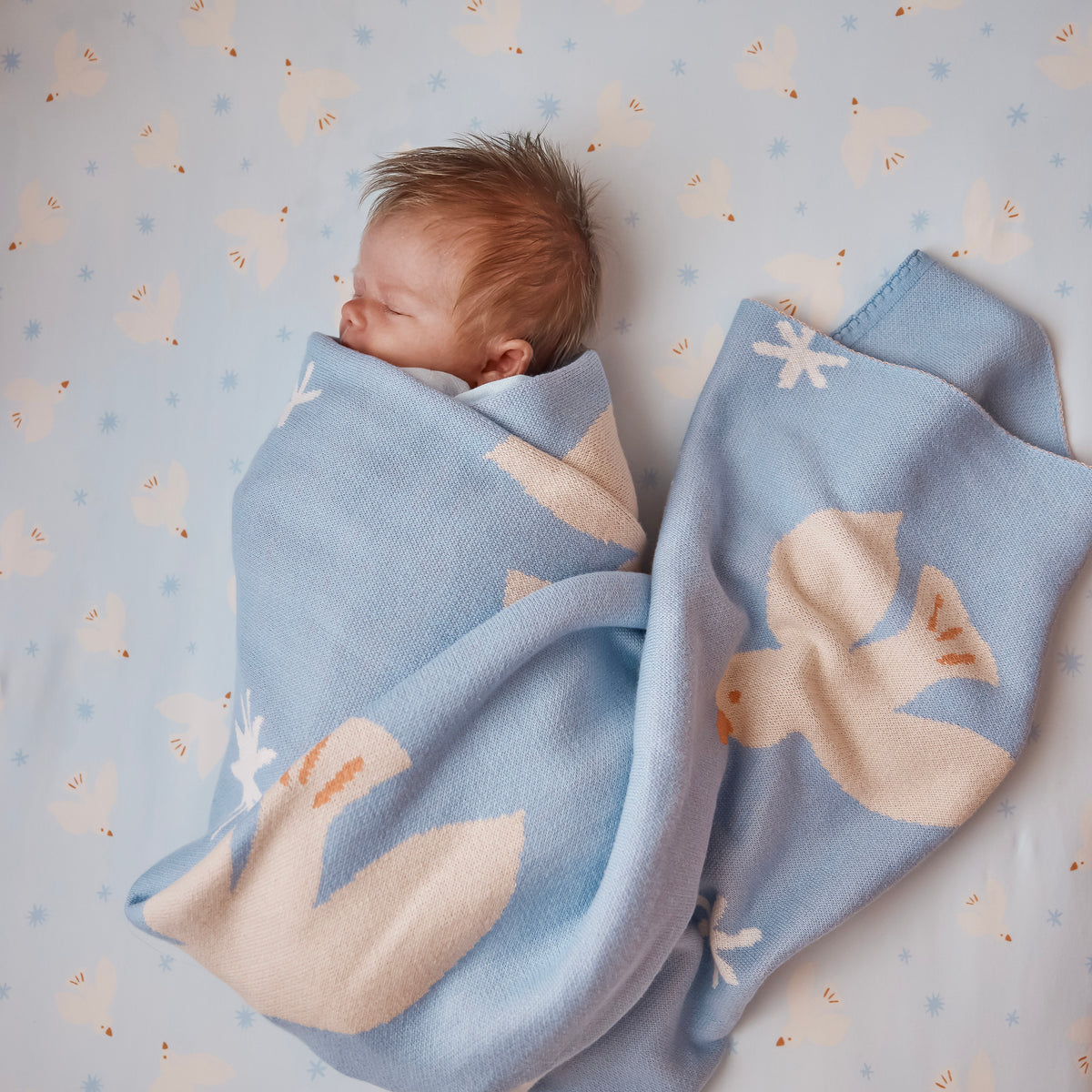 Blue Doves Organic Fitted Cot Sheet