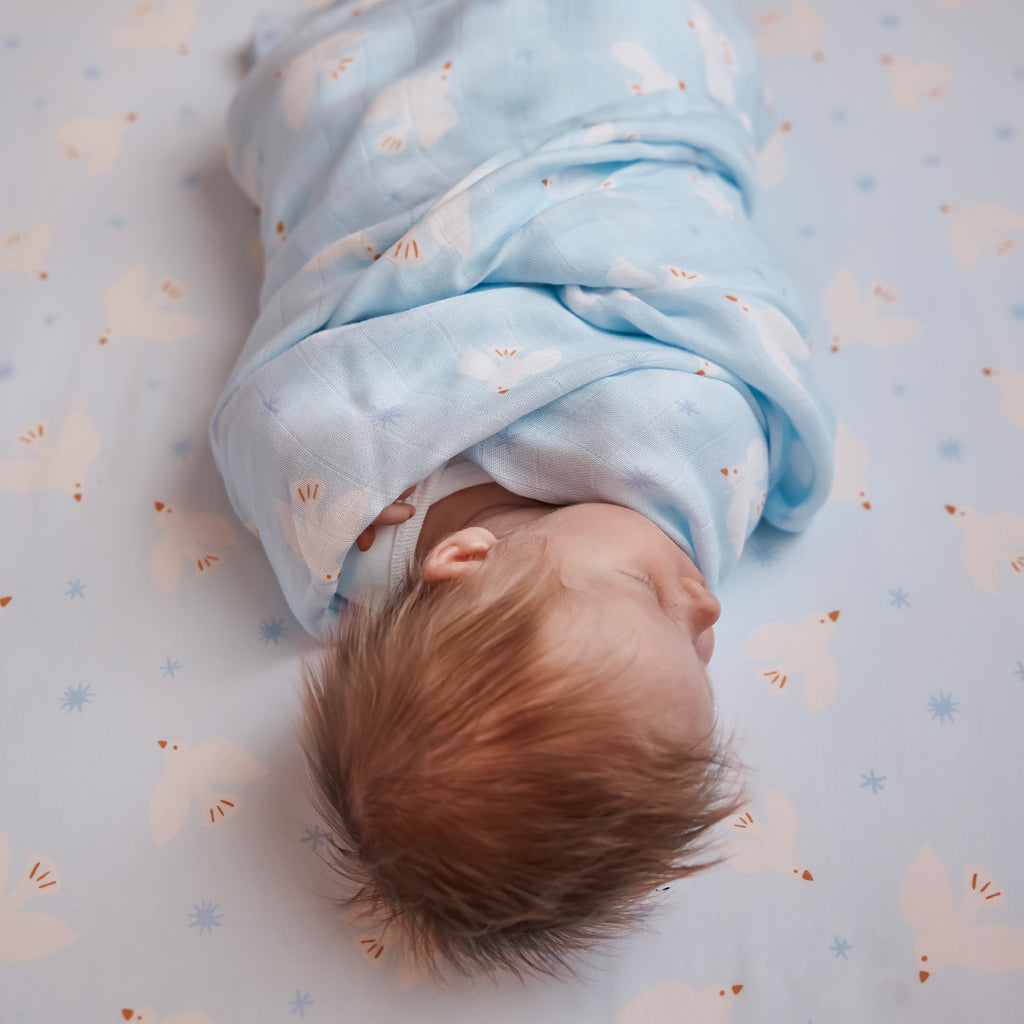 Blue Doves Organic Fitted Cot Sheet