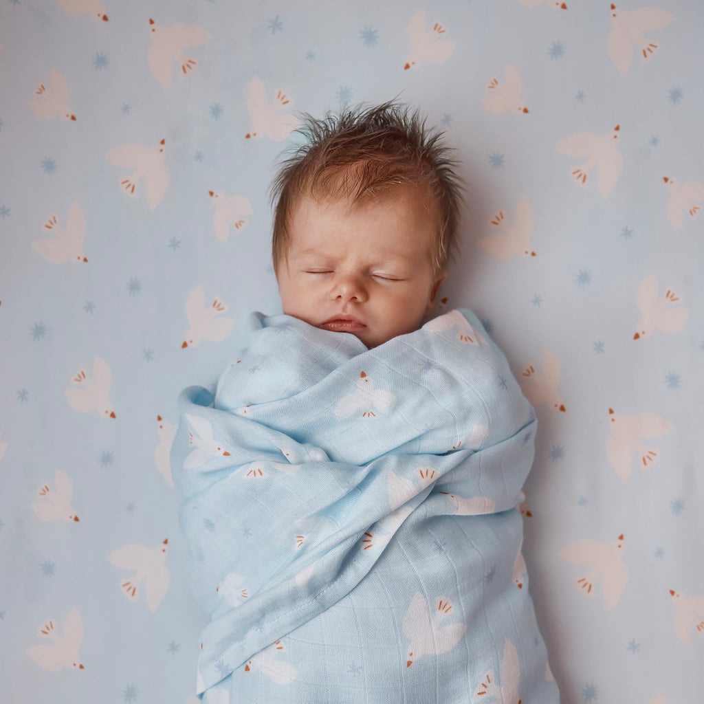 Blue Doves Organic Fitted Cot Sheet
