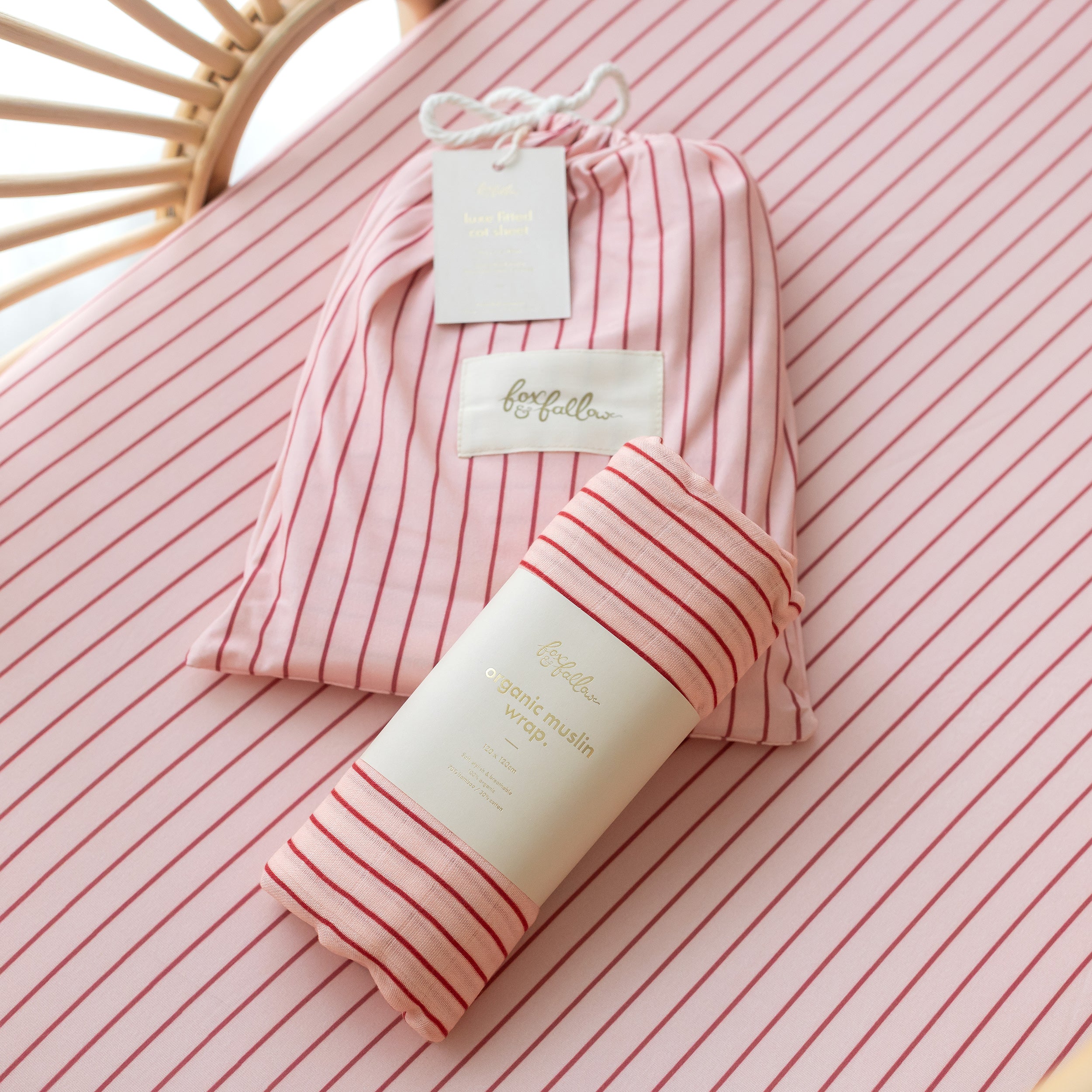 Strawberry Stripe Organic Fitted Bassinet Sheet/Change Pad Cover
