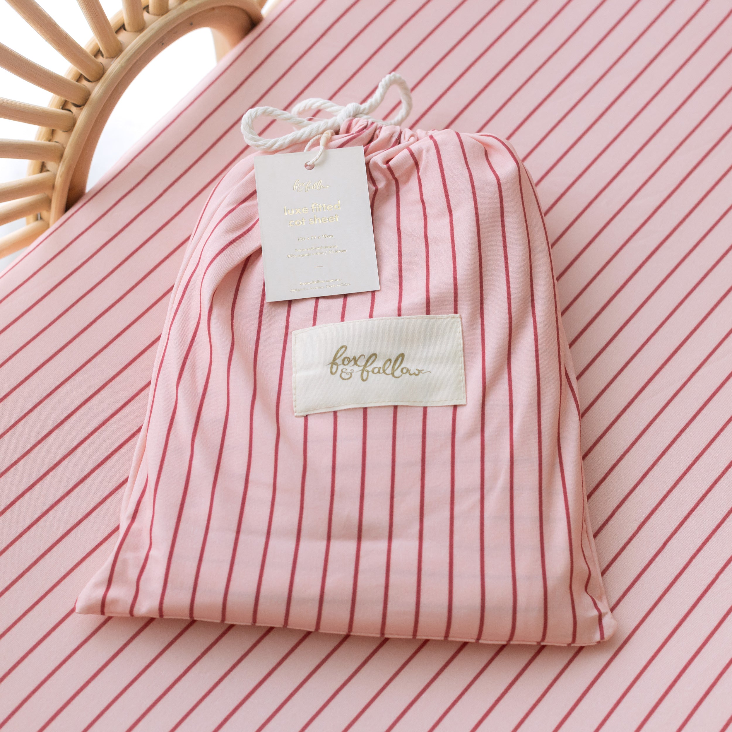 Strawberry Stripe Organic Fitted Bassinet Sheet/Change Pad Cover
