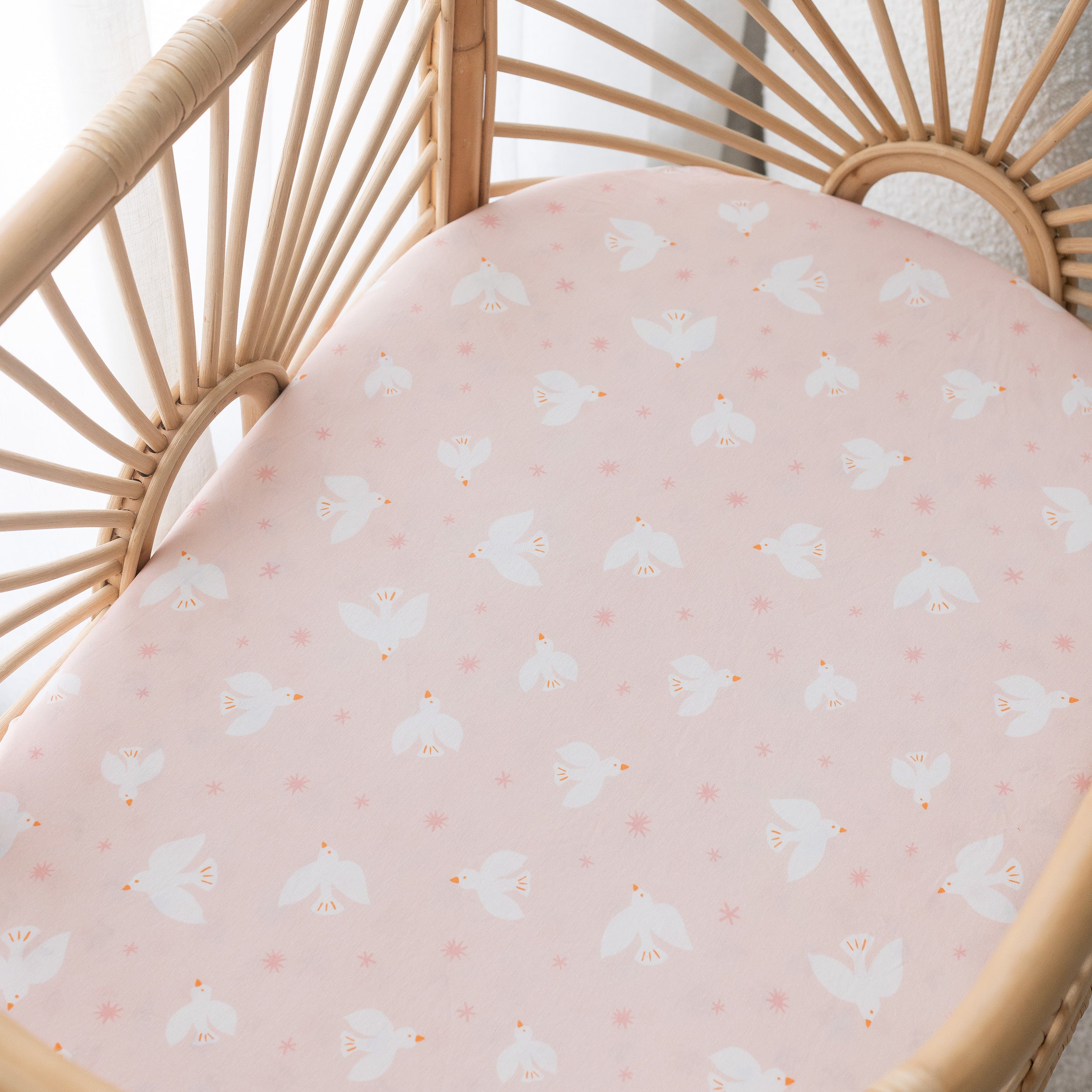 Pink Doves Organic Fitted Bassinet Sheet/Change Pad Cover - PRE-ORDER (MARCH)