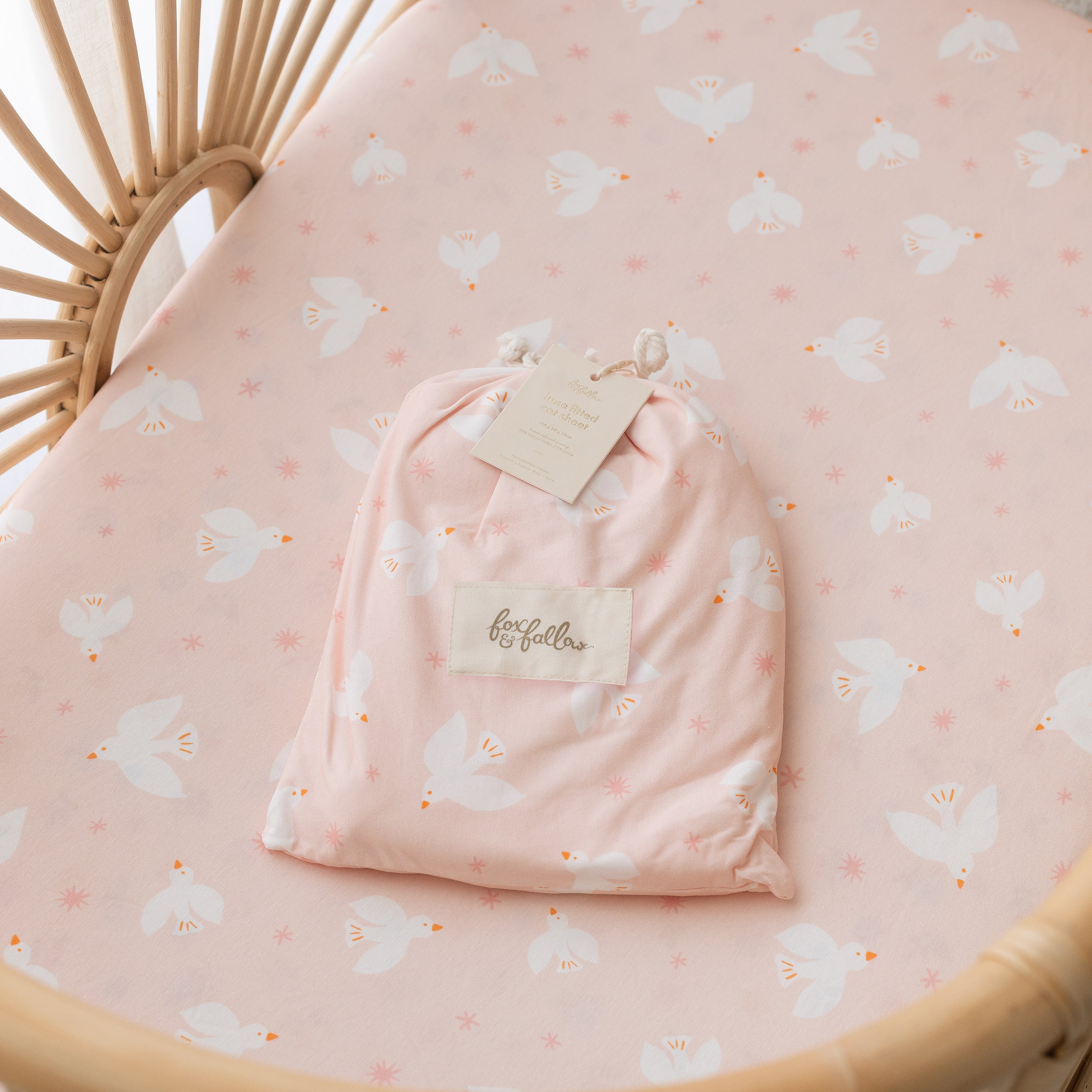 Pink Doves Organic Fitted Bassinet Sheet/Change Pad Cover