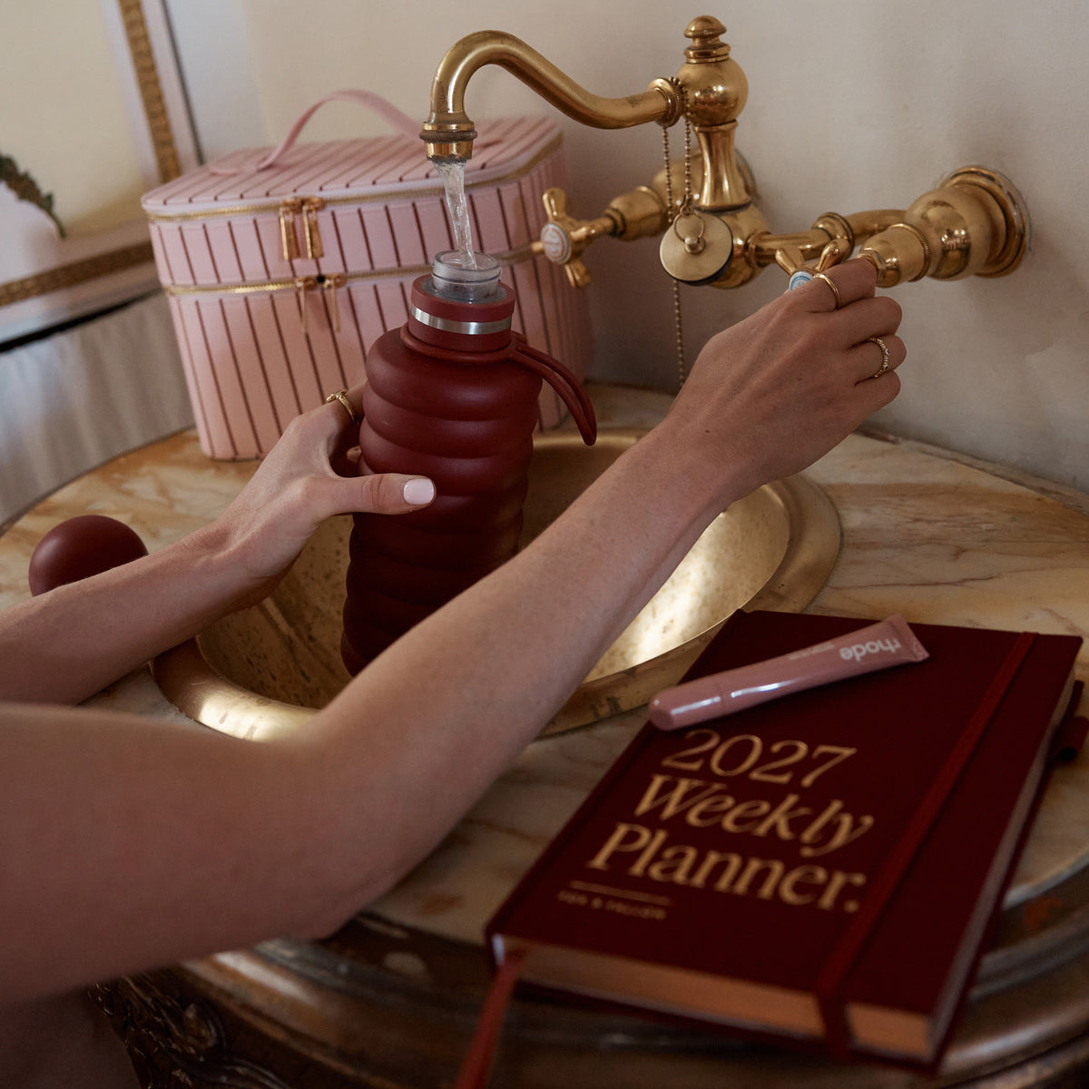 Rosé Pinstripe Vanity Case - 'The Classic'