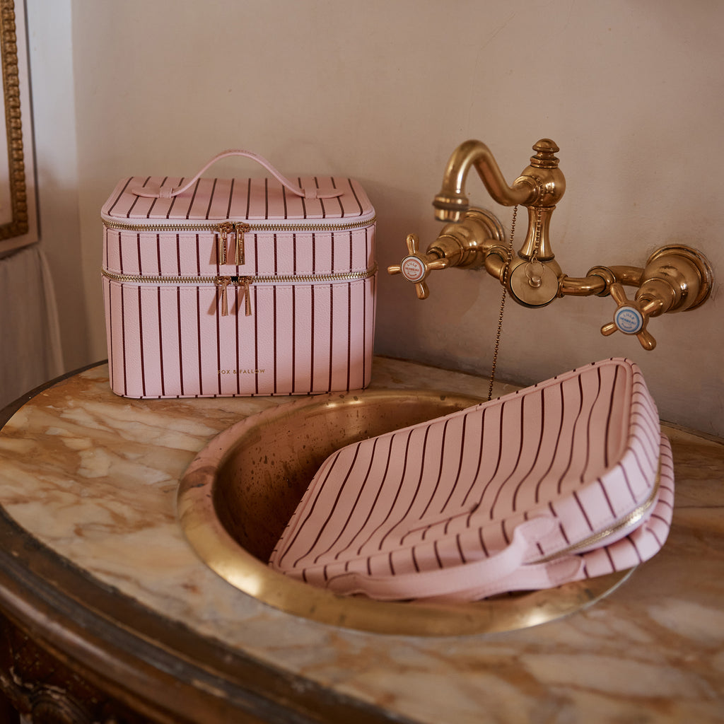 Rosé Pinstripe Vanity Case - 'The Classic'