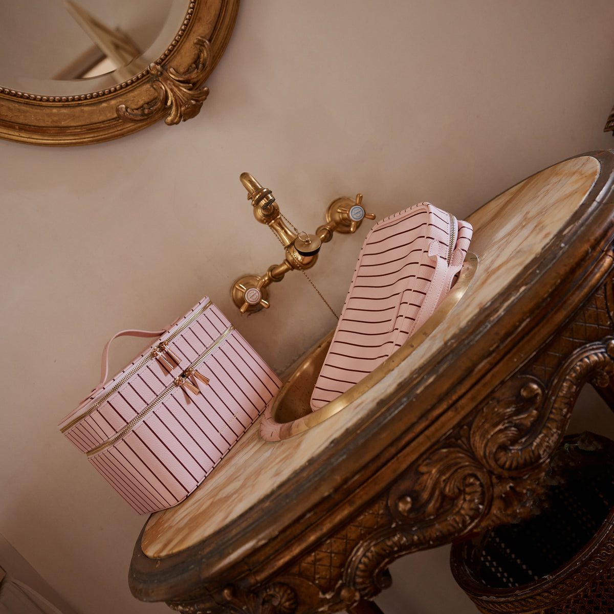 Rosé Pinstripe Vanity Case - 'The Classic'