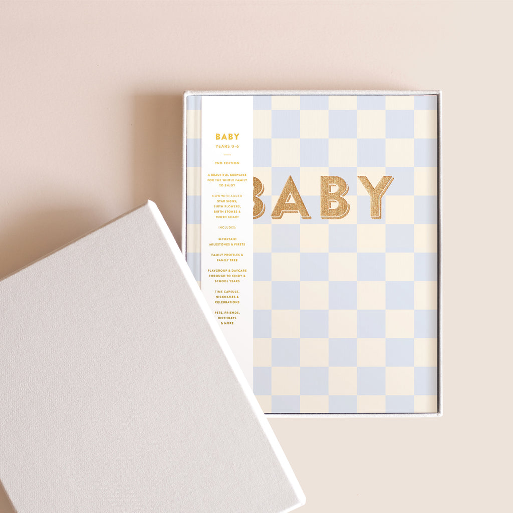 Baby Book Blue Check Boxed - 3rd Edition