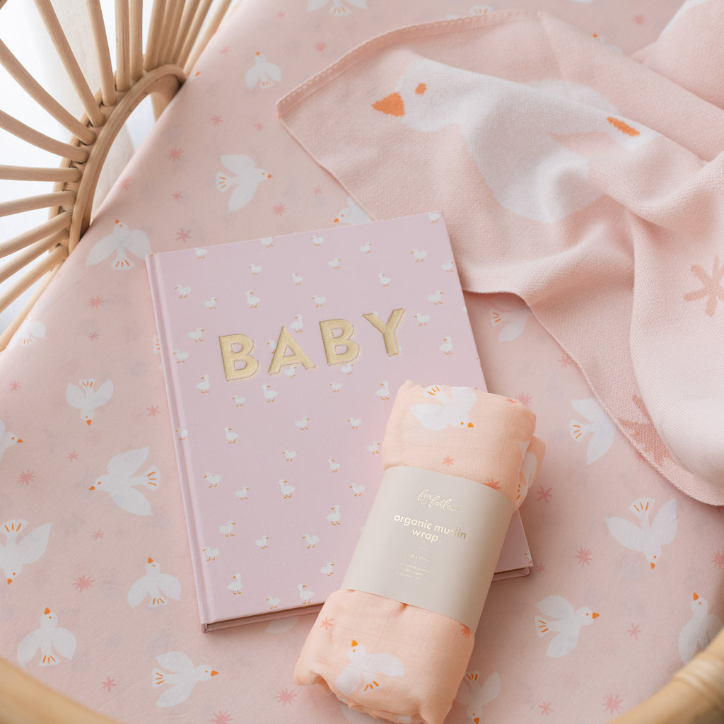 Pink Doves Organic Fitted Bassinet Sheet/Change Pad Cover