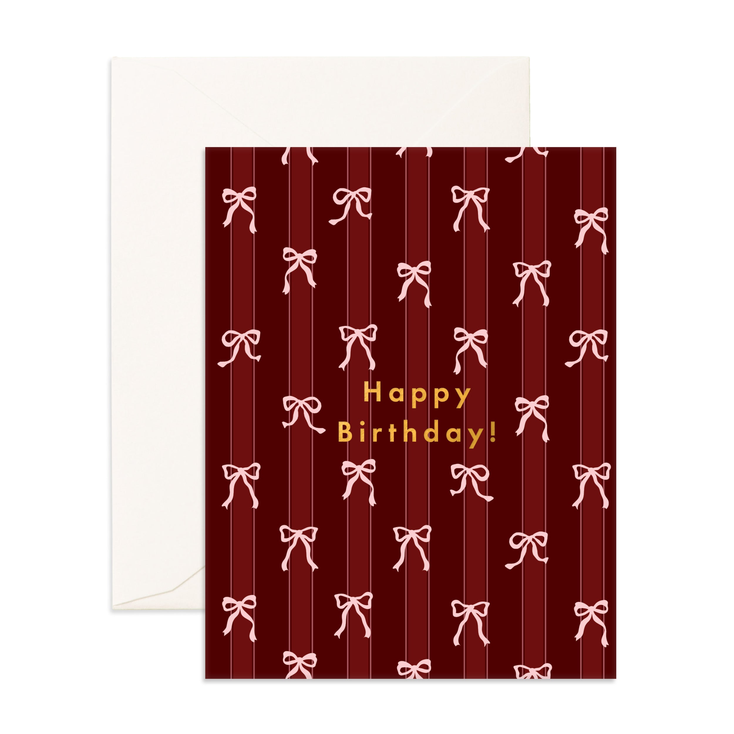 Birthday Burgundy Striped Bows Greeting Card - PRE-ORDER (SEPTEMBER)