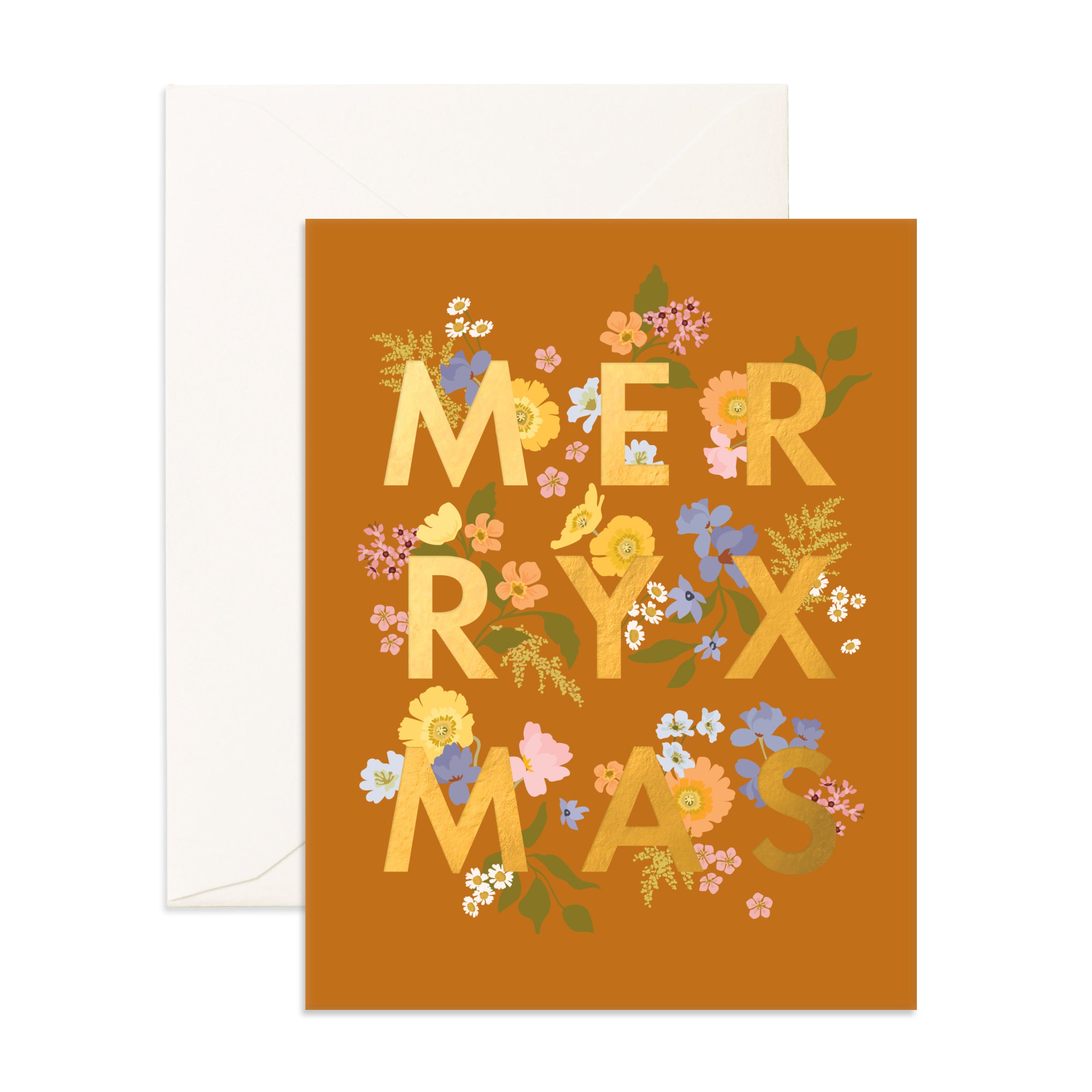 Merry XMAS Botanika Rust Greeting Card