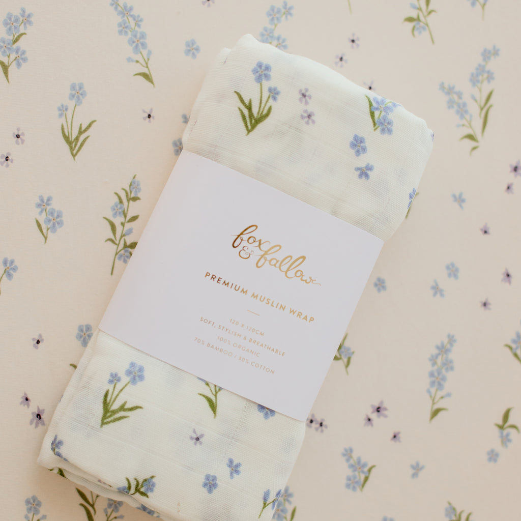 Forget-Me-Not Organic Muslin Wrap Swaddle