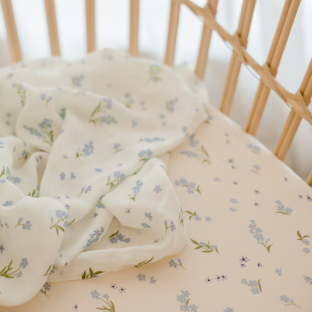 Forget-Me-Not Organic Fitted Bassinet Sheet/Change Pad Cover
