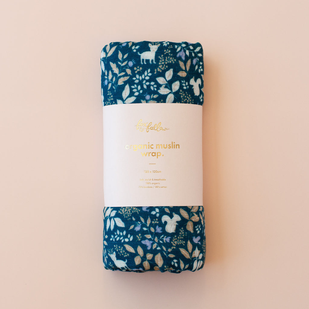 Forest Friends Midnight Organic Muslin Wrap Swaddle
