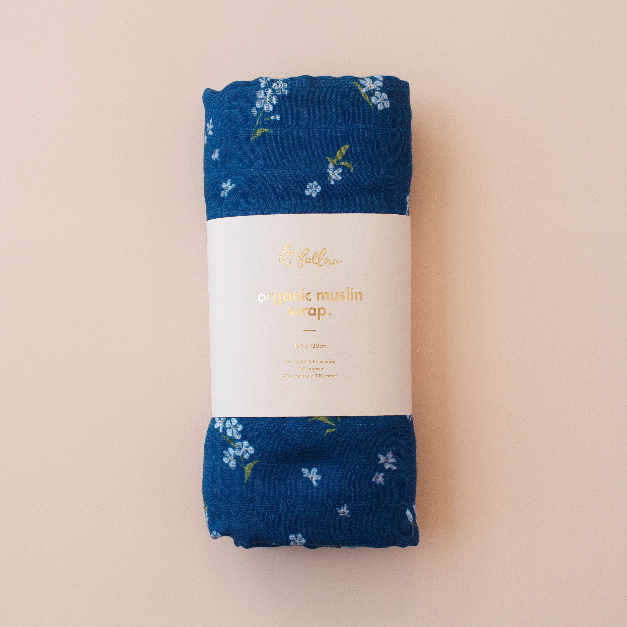 Forget-Me-Not Navy Organic Muslin Wrap Swaddle - LOW STOCK