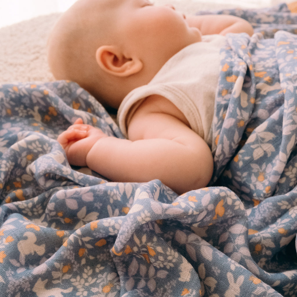 Forest Friends Cornflower Organic Muslin Wrap Swaddle - PRE-ORDER (ARRIVING APRIL)