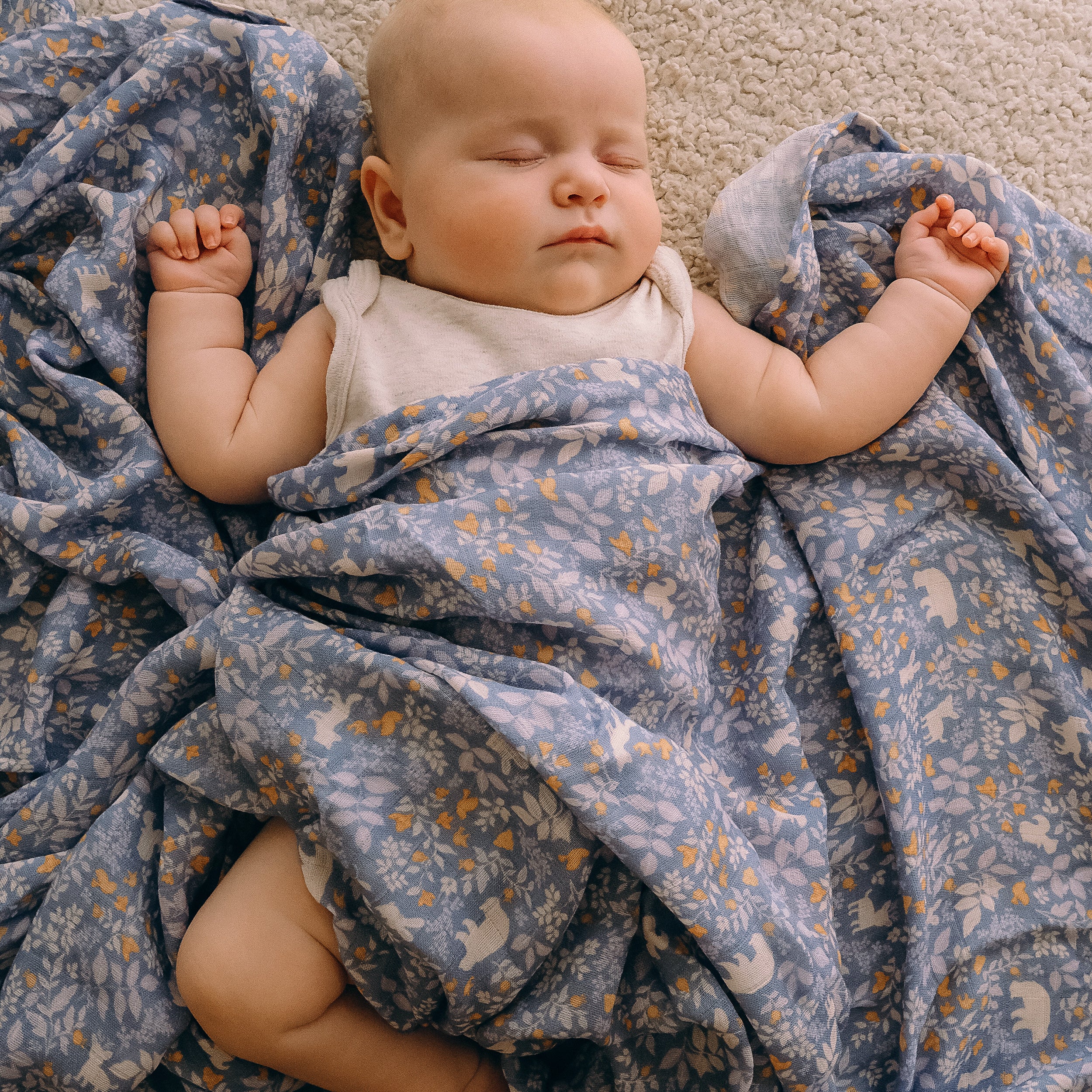 Forest Friends Cornflower Organic Muslin Wrap Swaddle - PRE-ORDER (ARRIVING APRIL)
