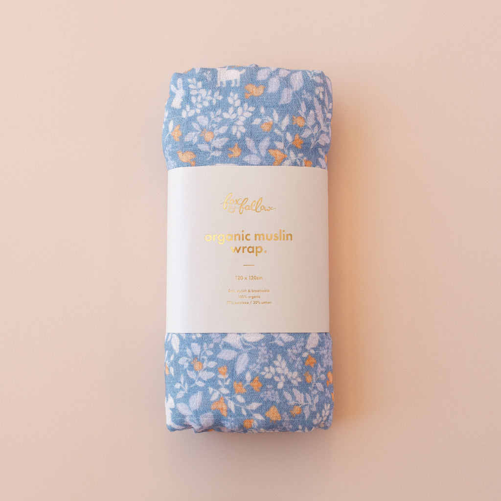 Forest Friends Cornflower Organic Muslin Wrap Swaddle - PRE-ORDER (ARRIVING APRIL)
