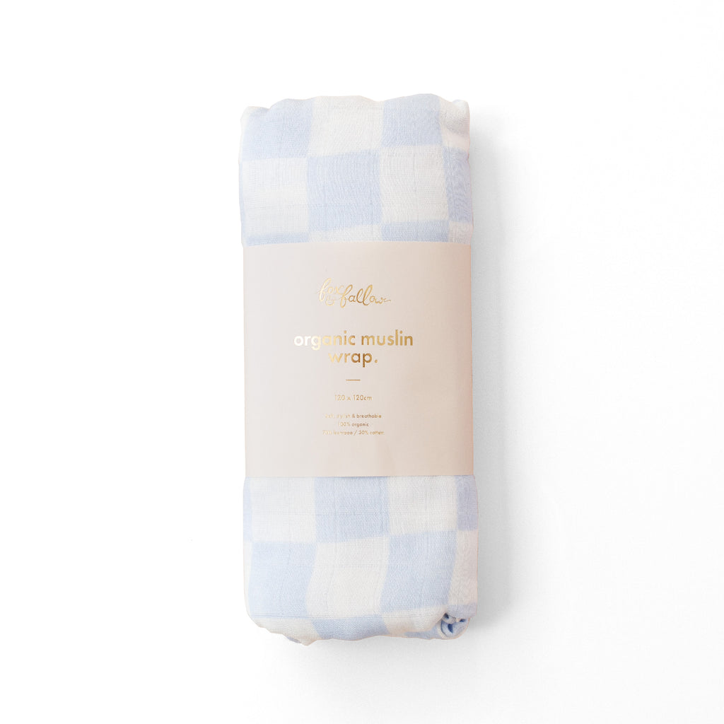 Cloud Stripe / Powder Check Organic Muslin Wrap Set - SOLD OUT (NEXT DROP ARRIVING APRIL 2026)