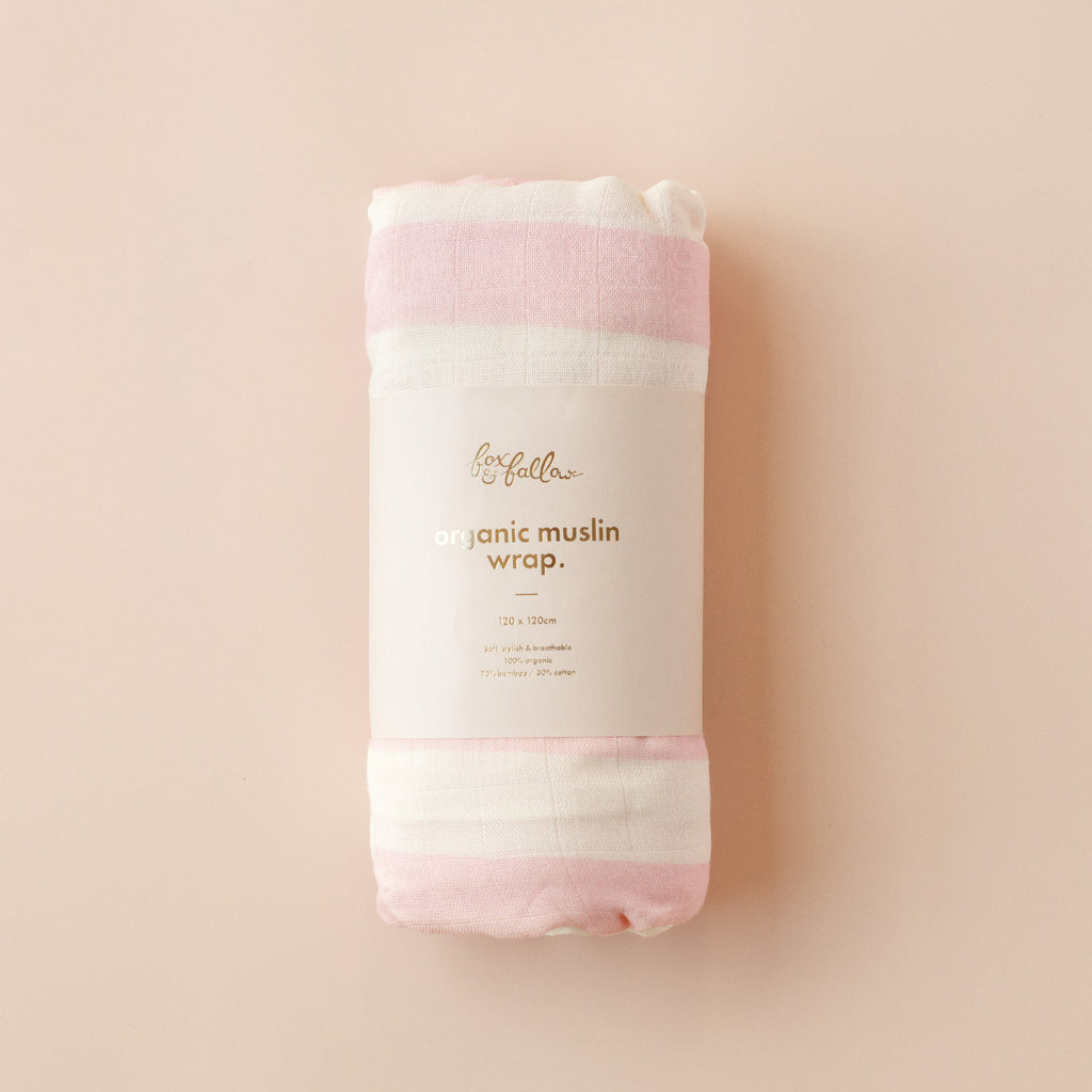 Dusty Roses / Petal Stripe Organic Muslin Wrap Set - PRE-ORDER (MARCH)
