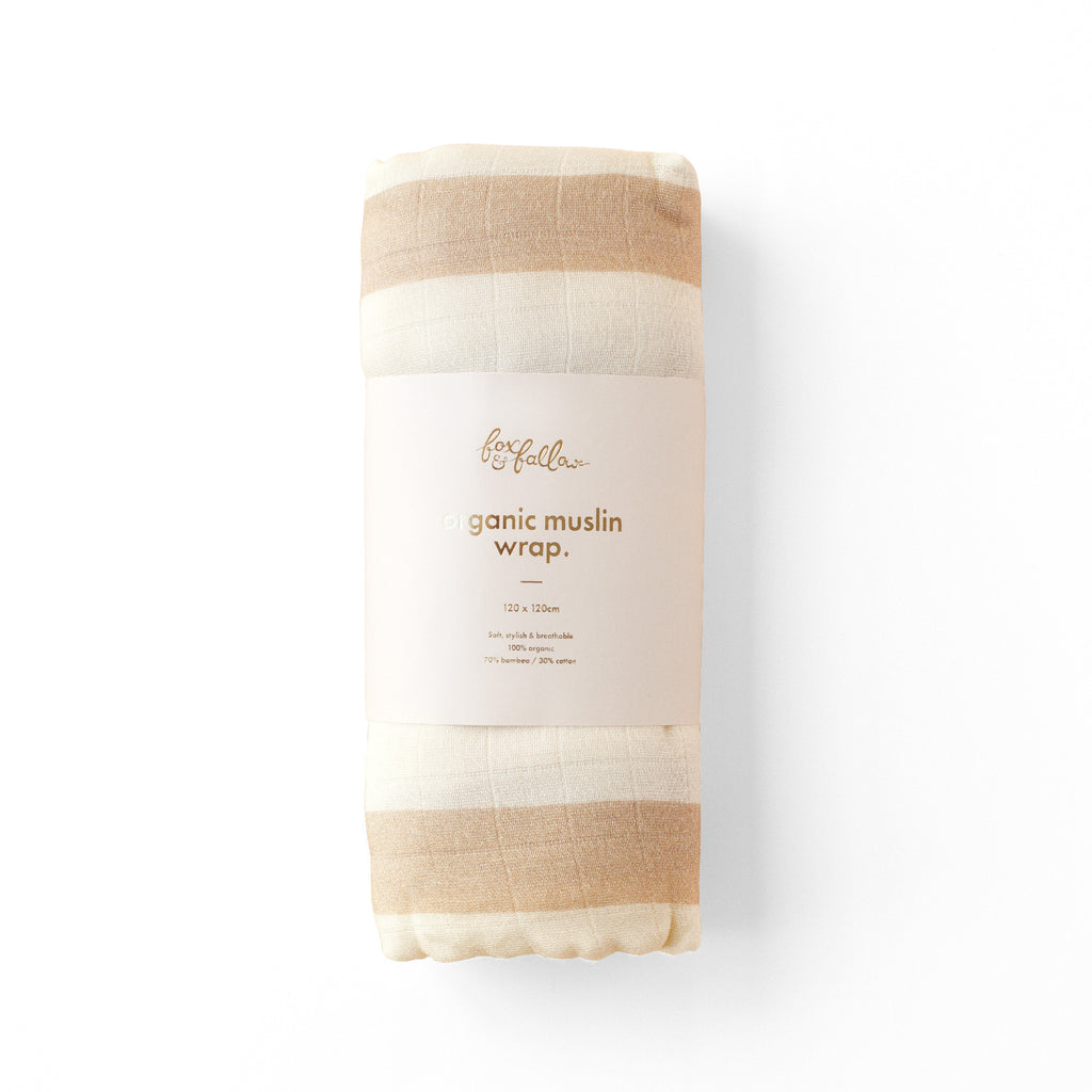 Coffee Stripe Organic Muslin Wrap Swaddle - PRE-ORDER (ARRIVING APRIL)