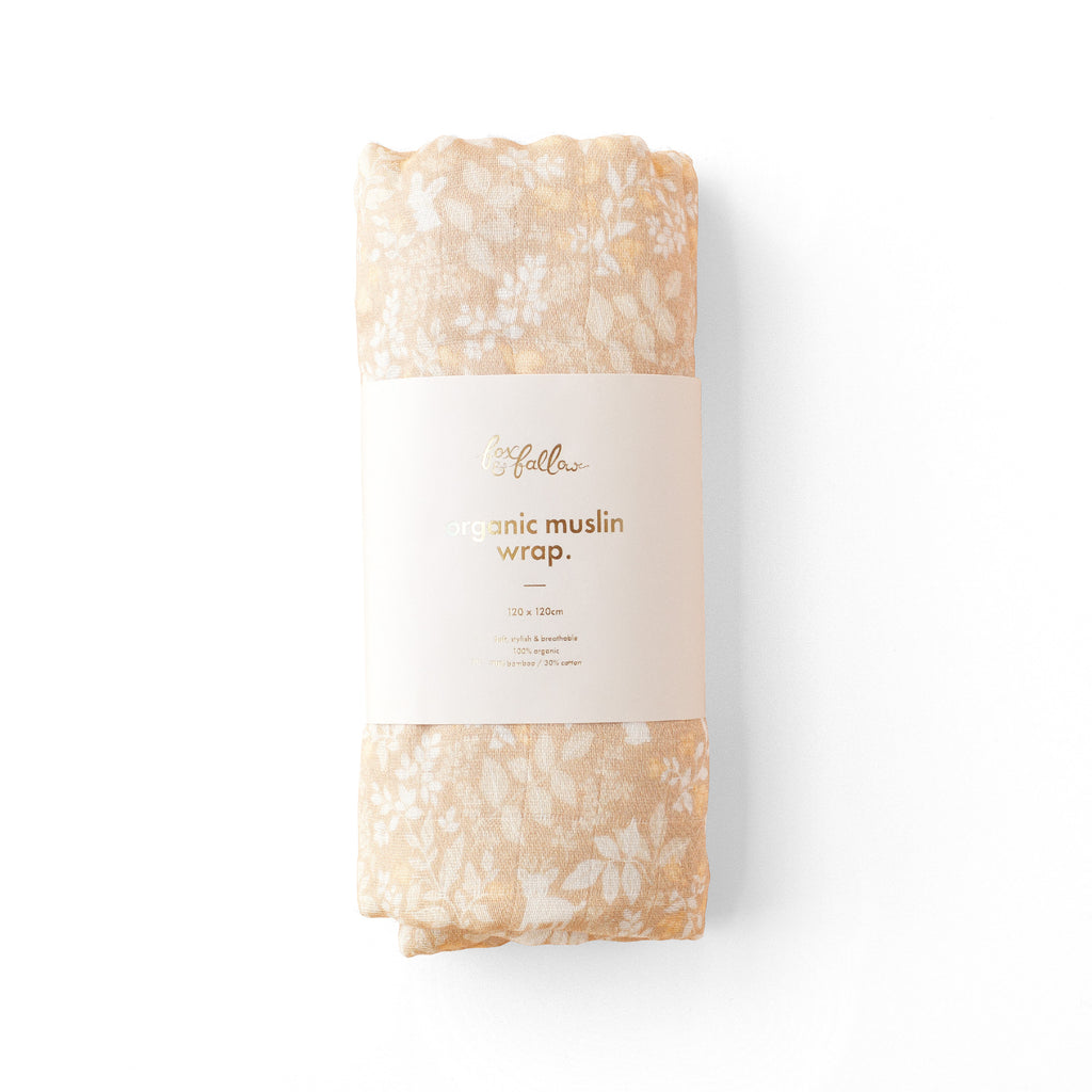 Gold Holly / Forest Friends Caramel Organic Muslin Wrap Set