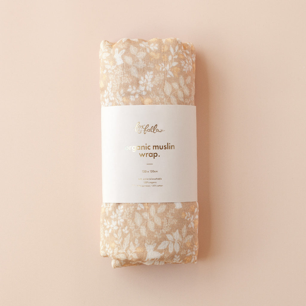 Gold Holly / Forest Friends Caramel Organic Muslin Wrap Set