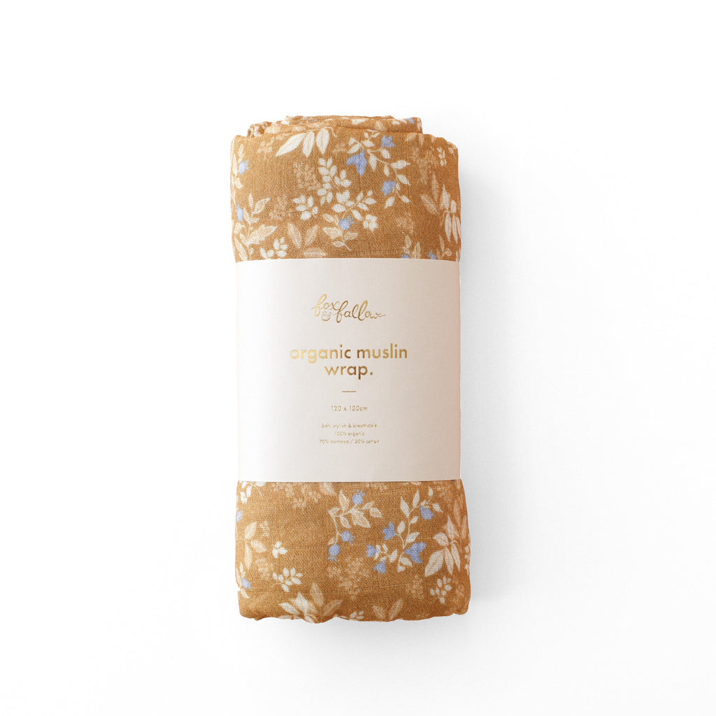 Gold Holly / Forest Friends Caramel Organic Muslin Wrap Set