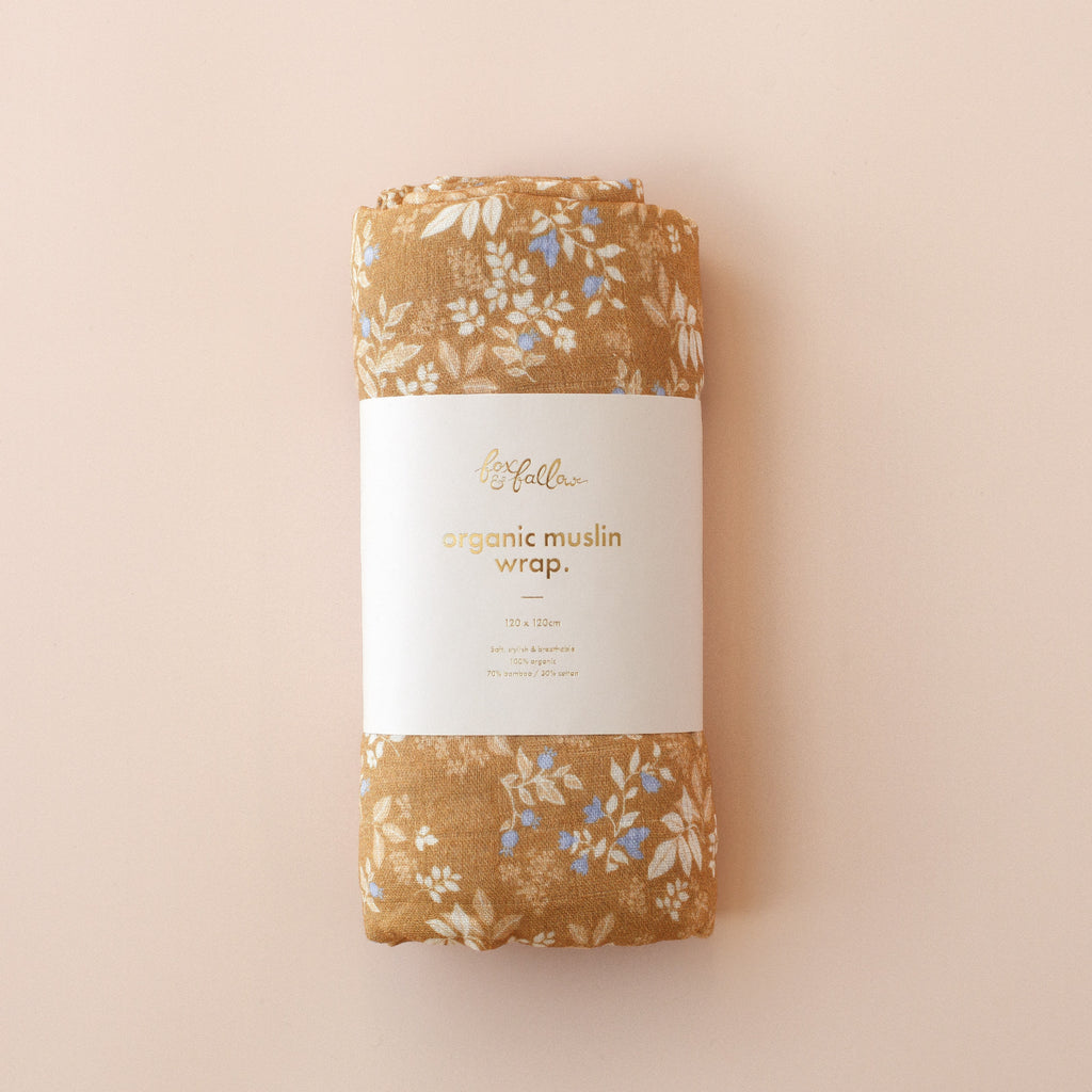 Gold Holly / Forest Friends Caramel Organic Muslin Wrap Set
