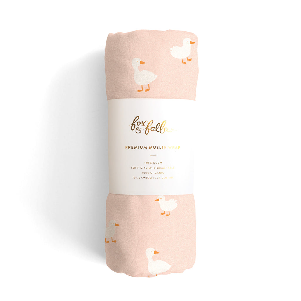 Pink Ducks Muslin Wrap Swaddle