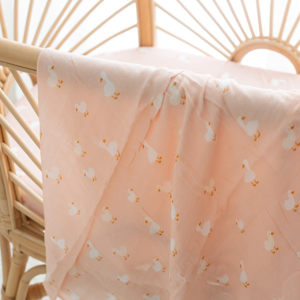 Pink Ducks Muslin Wrap Swaddle