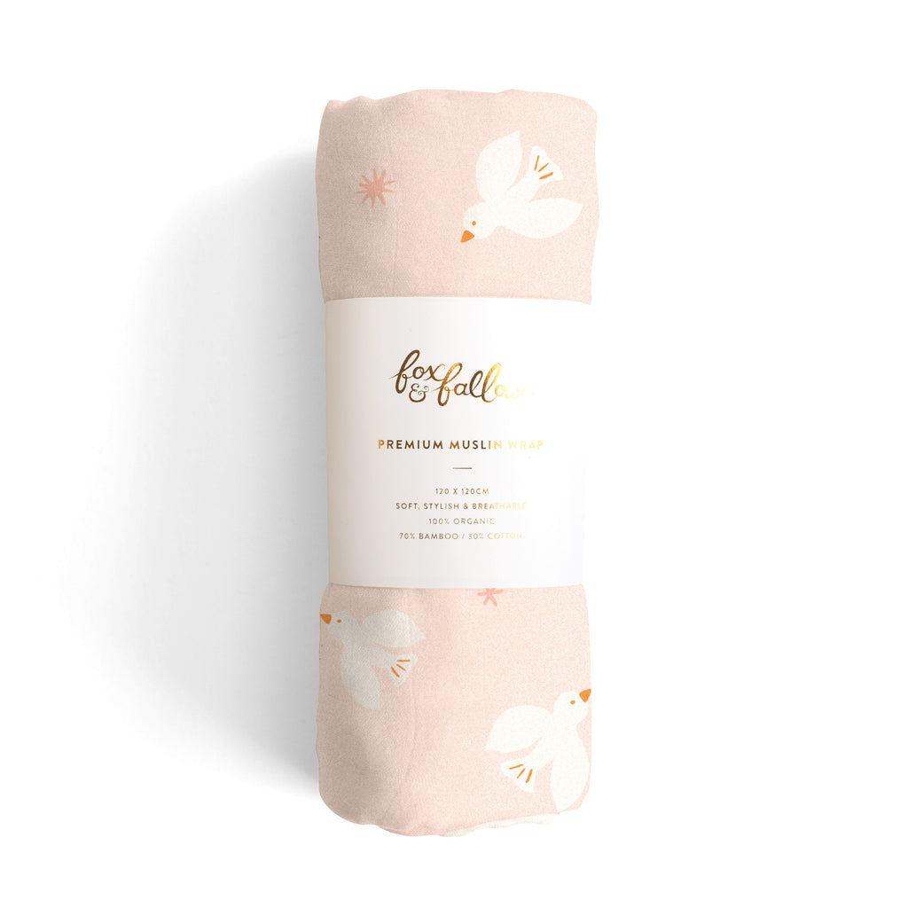Pink Doves Muslin Wrap Swaddle