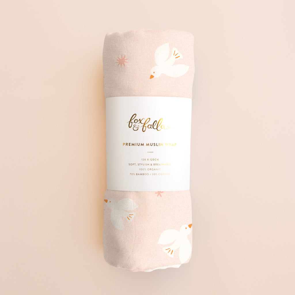Pink Doves Muslin Wrap Swaddle
