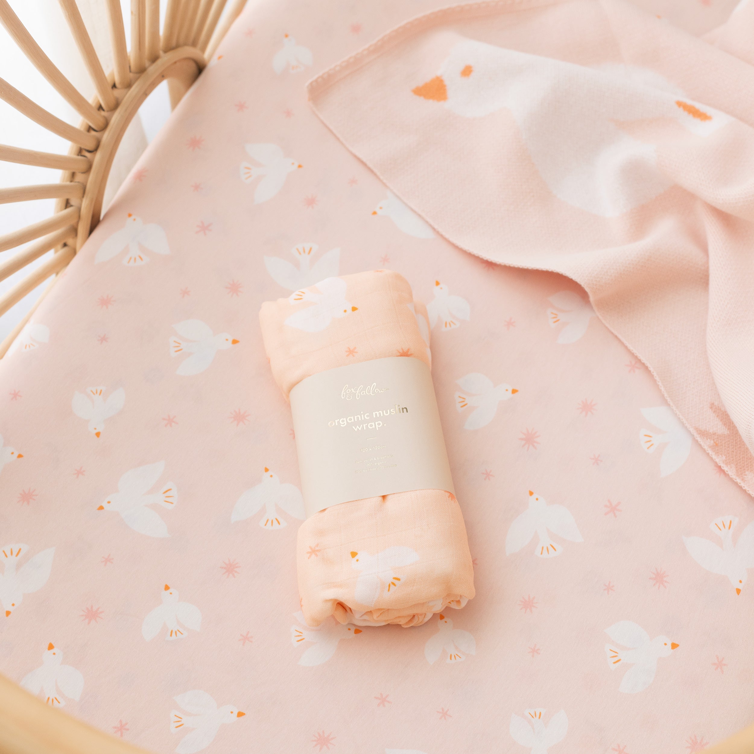 Pink Doves Organic Fitted Bassinet Sheet/Change Pad Cover - PRE-ORDER (MARCH)