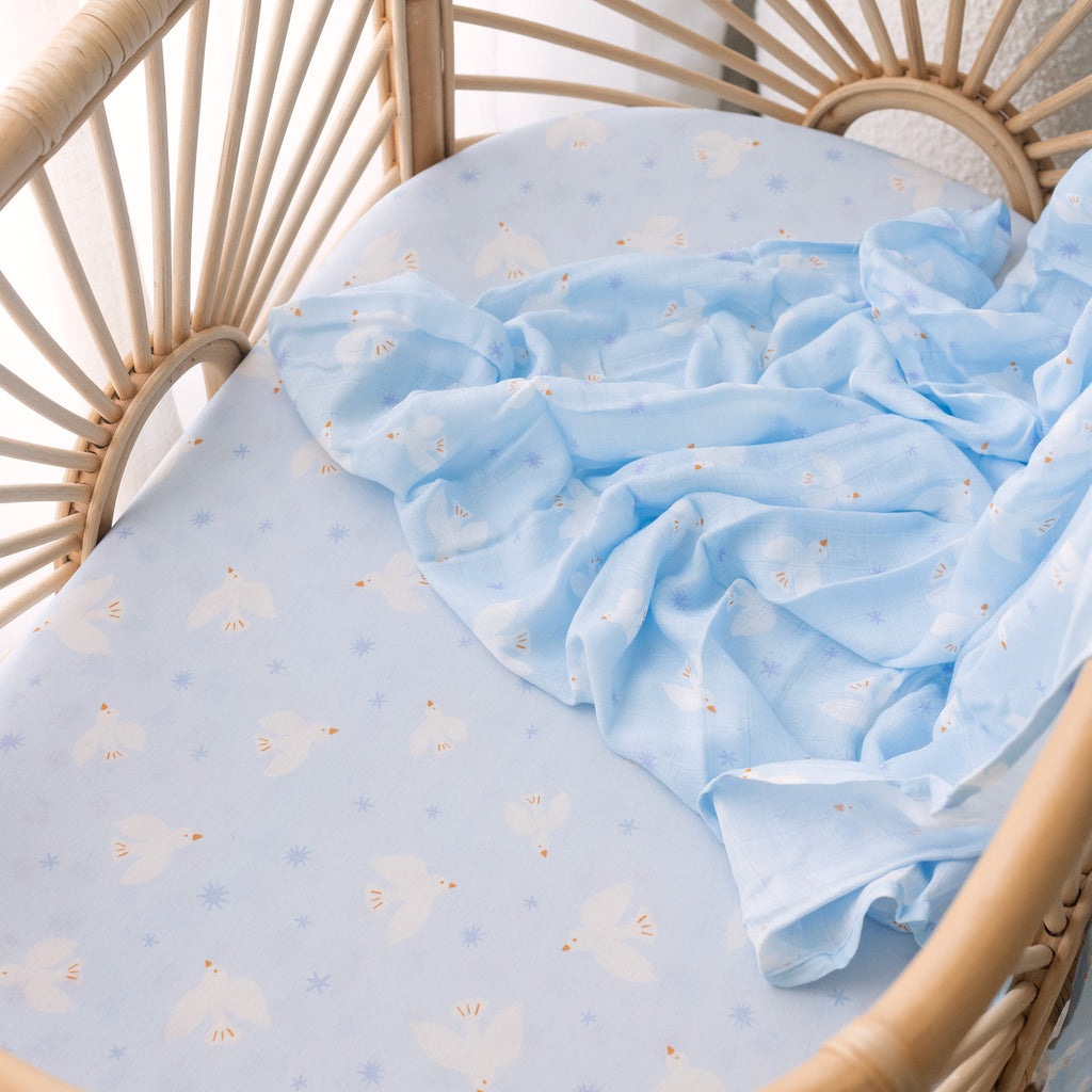 Blue Doves Muslin Wrap Swaddle