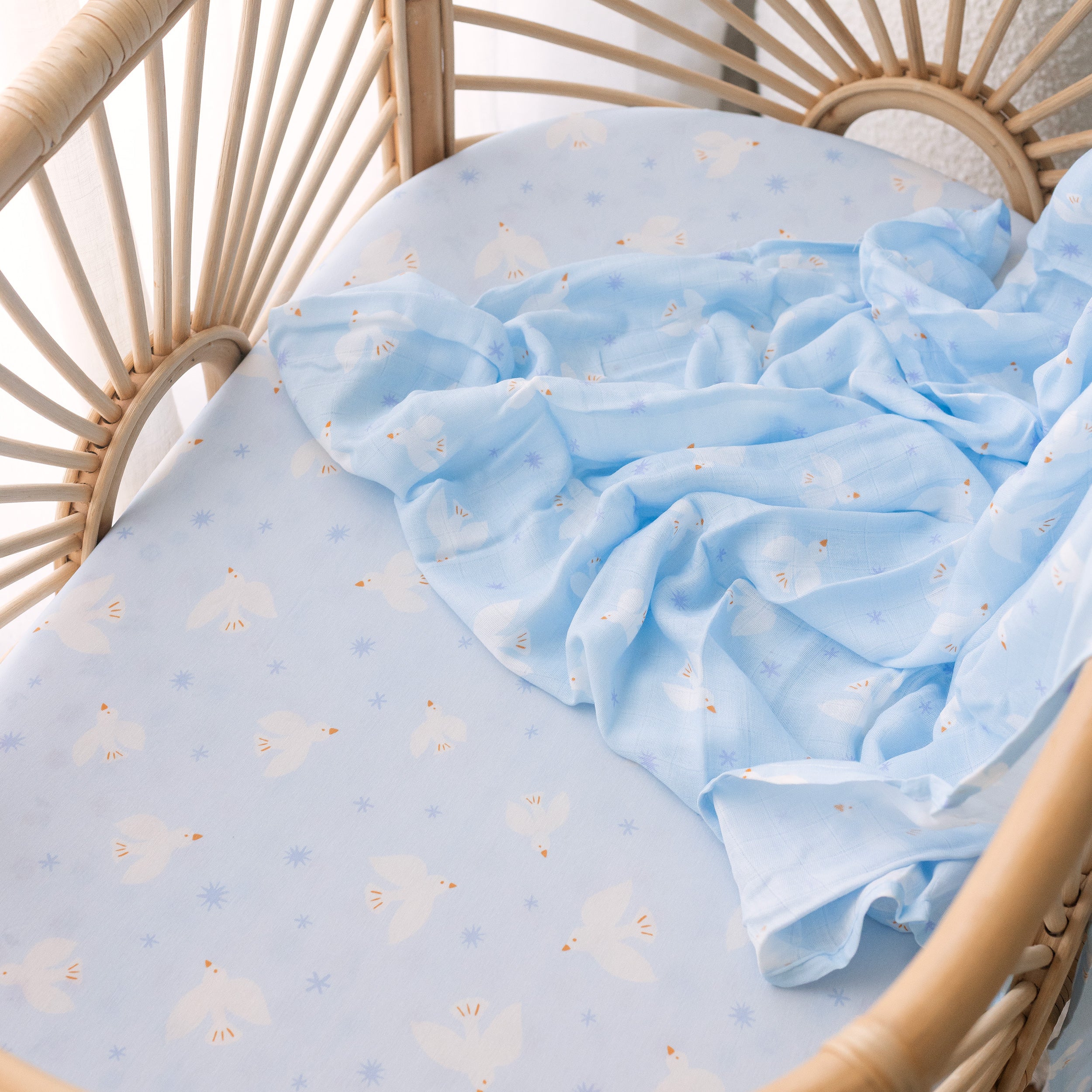 Blue Doves Muslin Wrap Swaddle