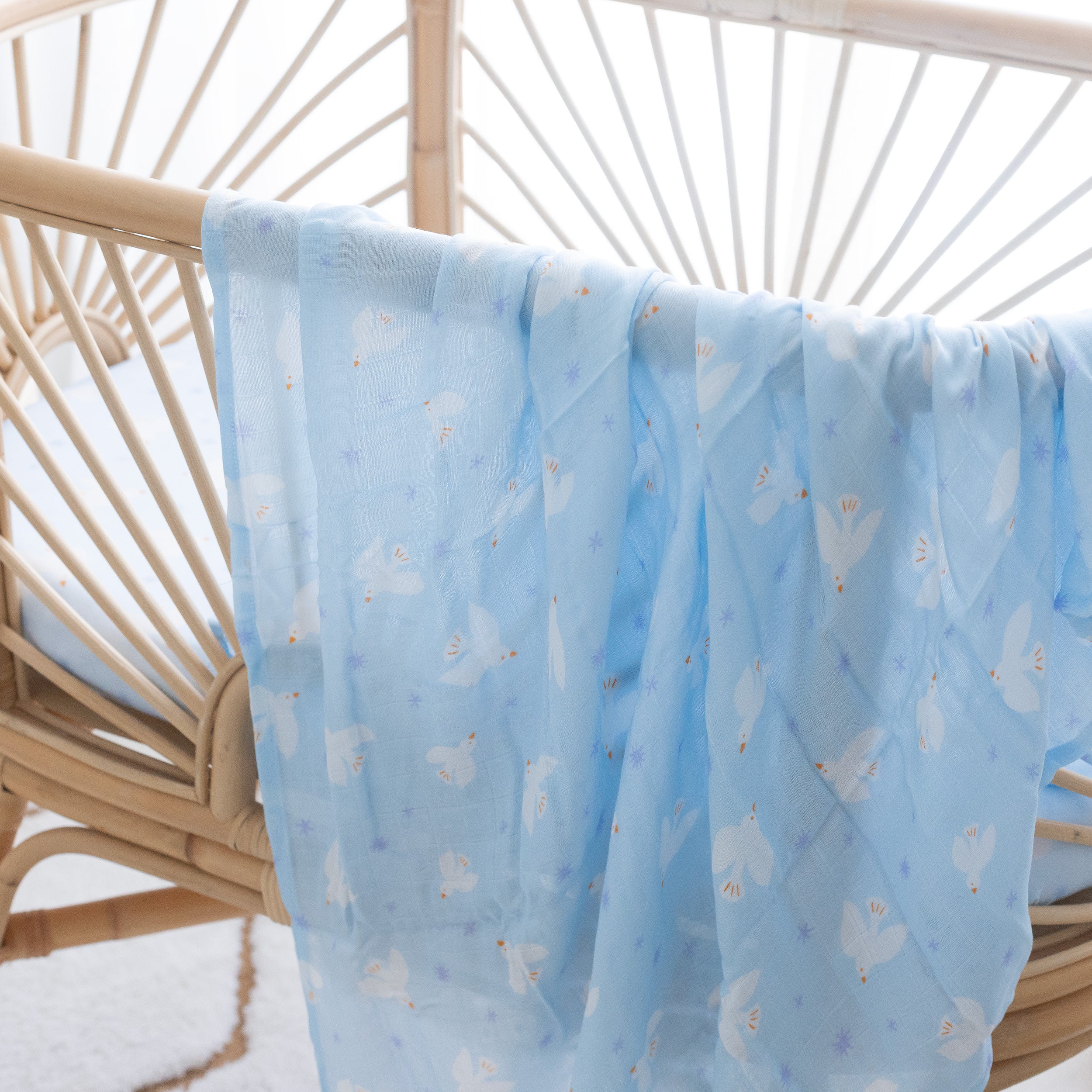 Blue Doves Muslin Wrap Swaddle