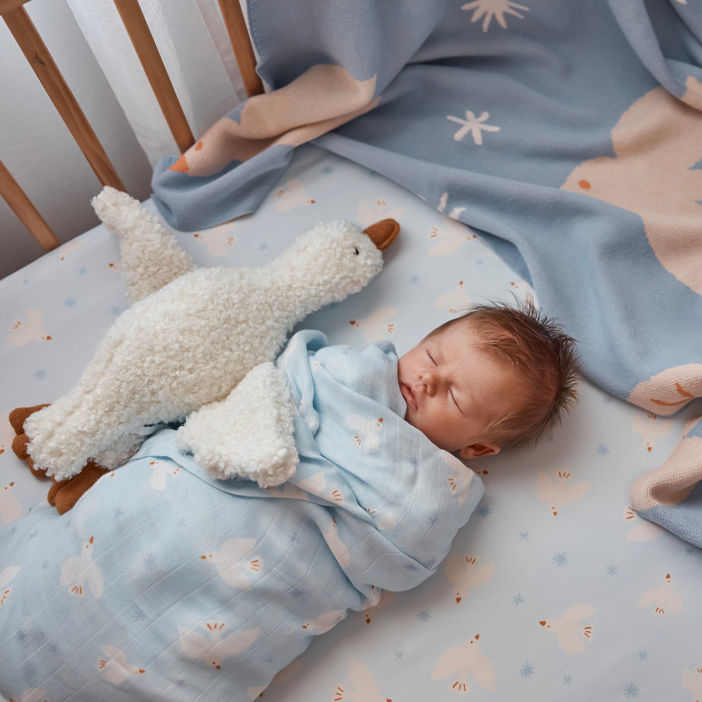 Blue Doves Organic Fitted Cot Sheet