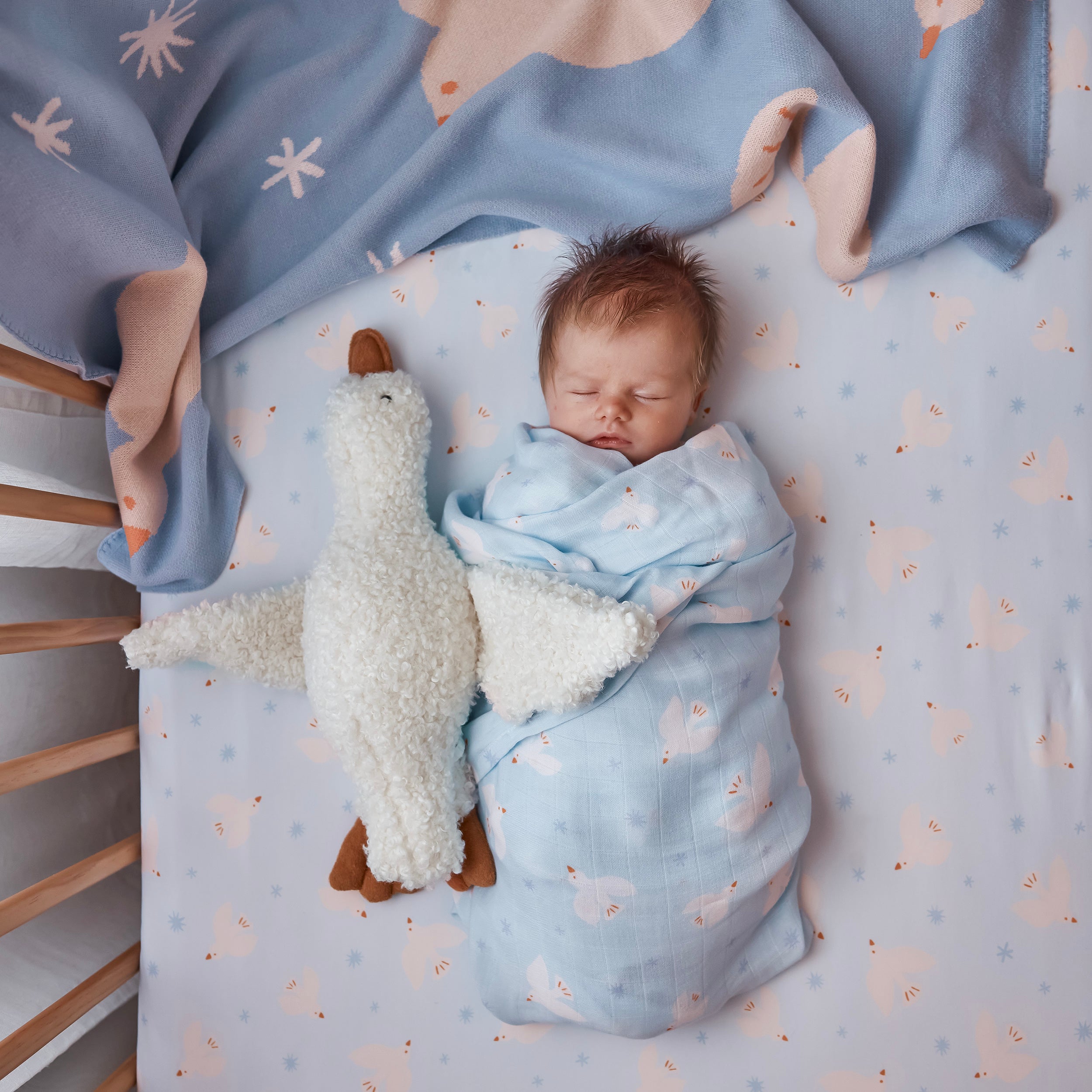 Blue Doves Muslin Wrap Swaddle