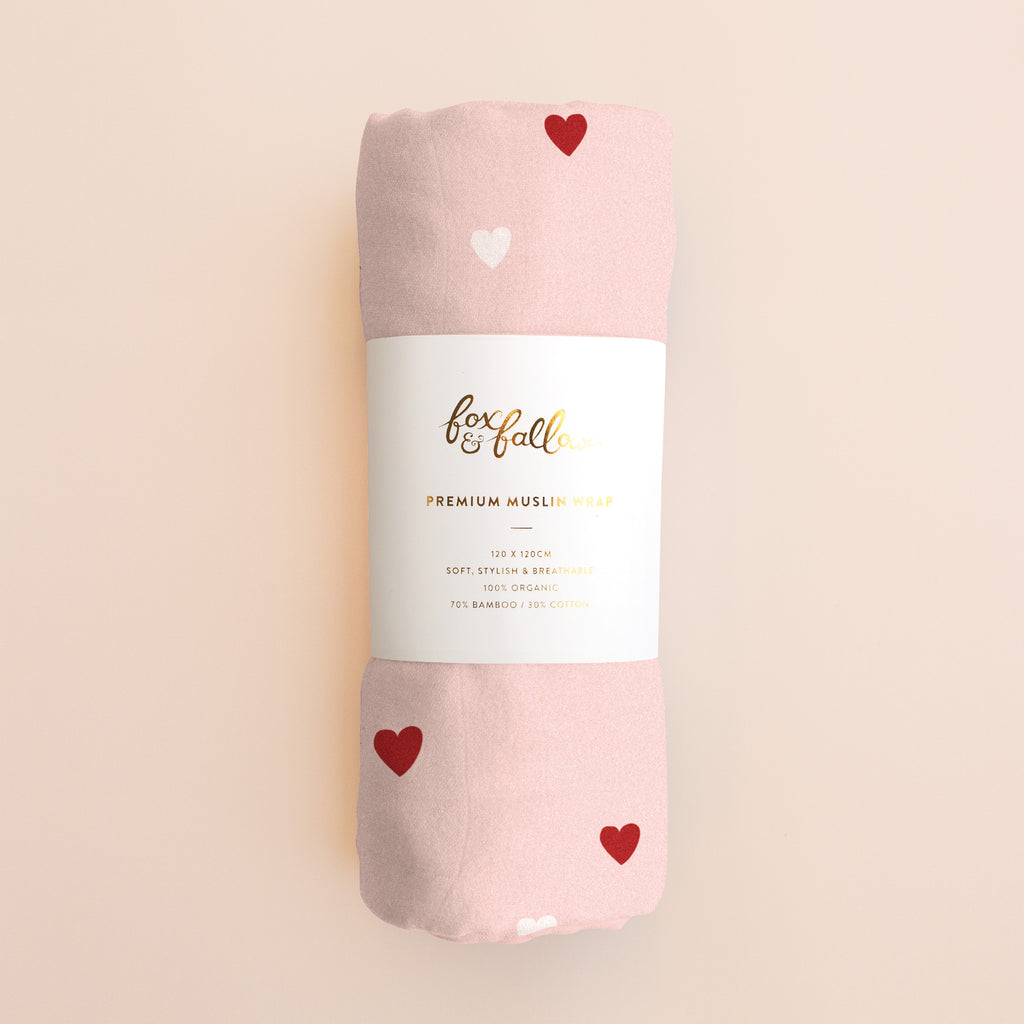 Little Hearts Muslin Wrap Swaddle