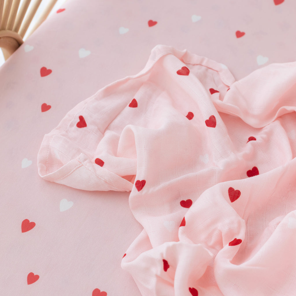 Little Hearts Organic Fitted Bassinet Sheet/Change Pad Cover