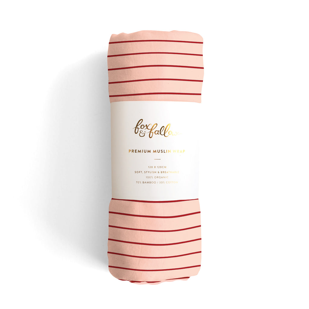 Strawberry Stripe Muslin Wrap Swaddle - PRE-ORDER (APRIL)