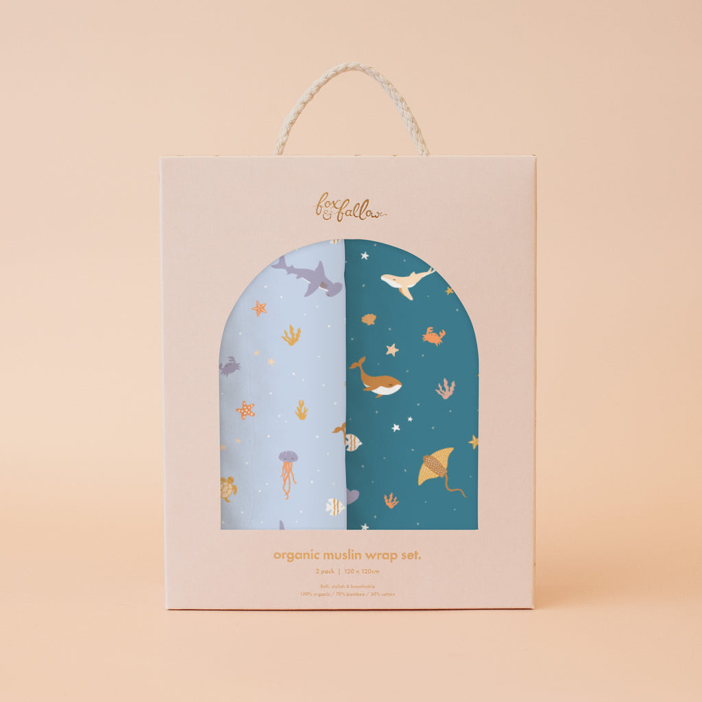Ocean Creatures Sky / Marine Organic Muslin Wrap Set
