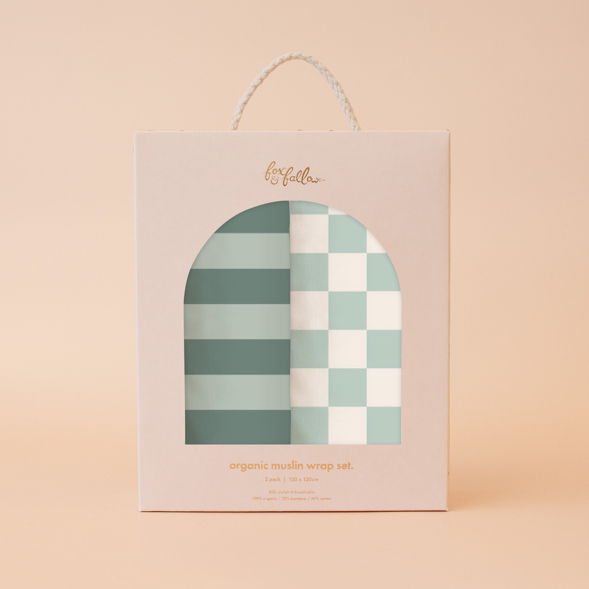 Sage Stripe / Sage Check Organic Muslin Wrap Set