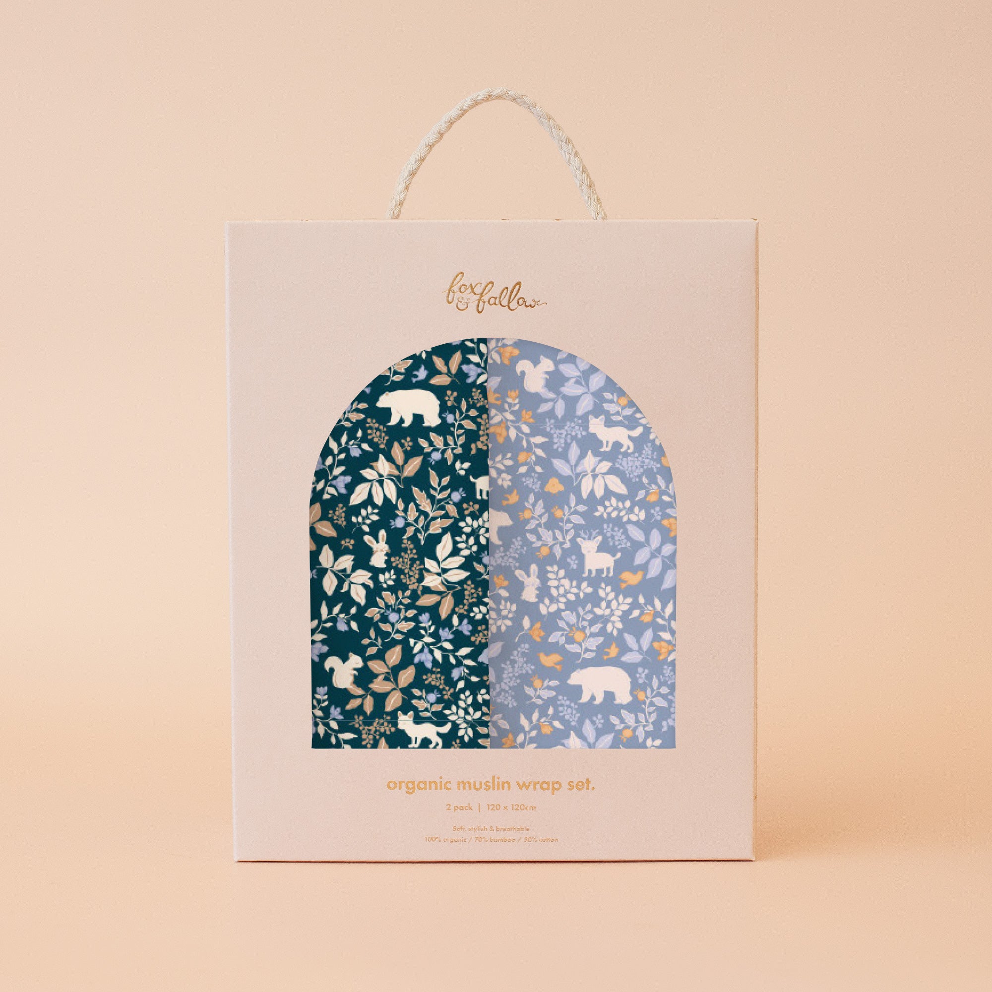 Forest Friends Midnight / Cornflower Organic Muslin Wrap Set